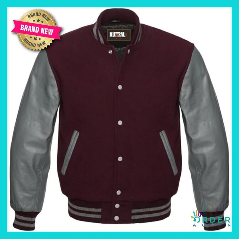 Varsity Letterman Jacket Wool Leather Sleeves Classic Retro Sporty Chic Unisex